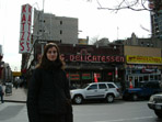 Andrea Oberheiden in front of Katz's