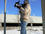 Andrea Oberheiden filming at Soldier Field